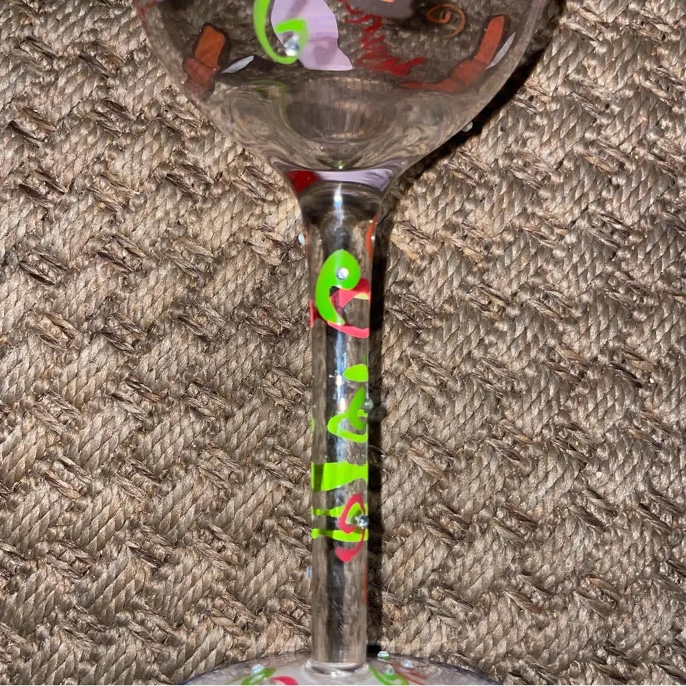 Vintage Lolita Hand-Painted Wine Glass w/Gift Box-Shoe Hound theme. Hand painted